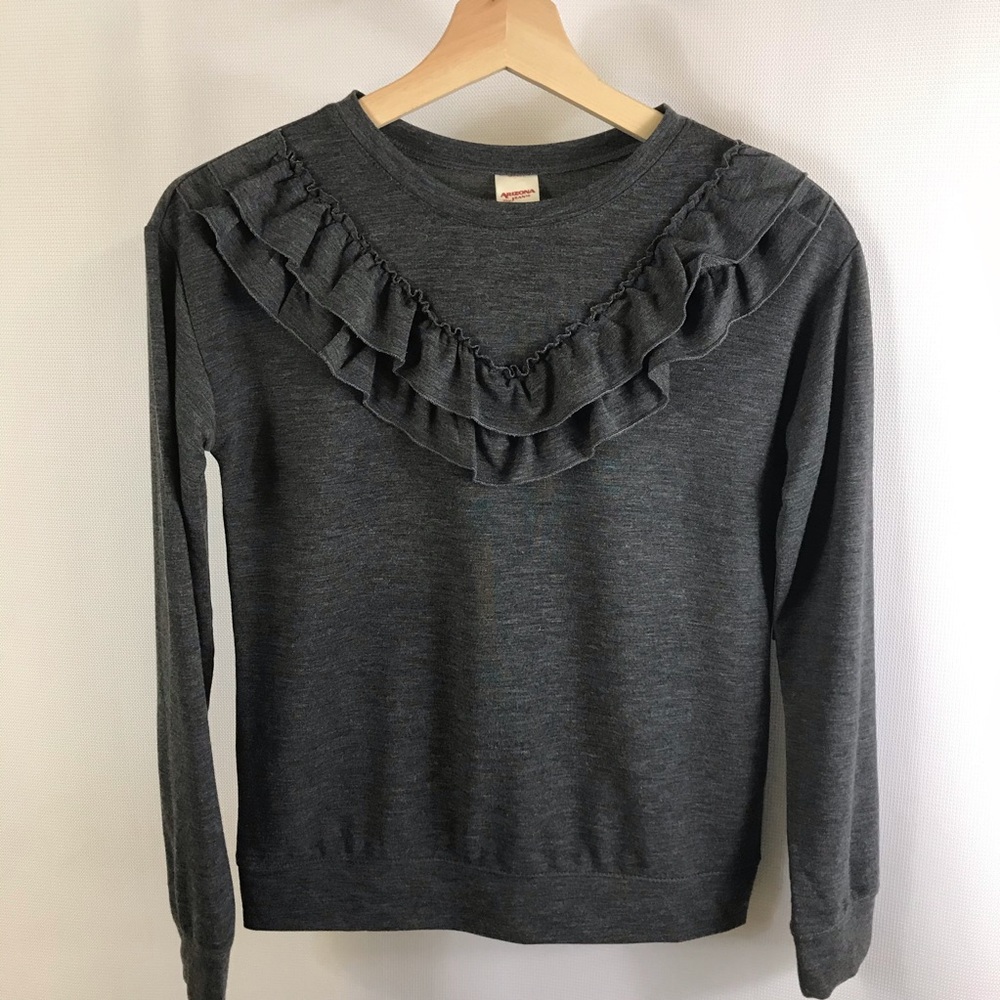 long sleeve Top with ruffle charcoal size 14 girls size 14 brand new